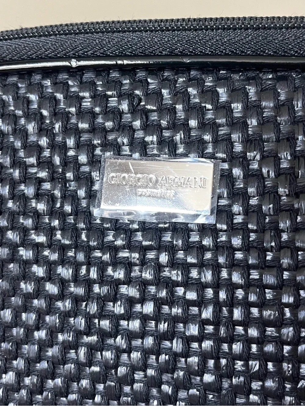 Giorgio Armani Woven Faux Patent Leather Cosmetic Bag